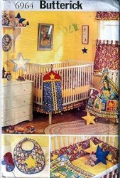 6964 Butterick BABY LINENS, QUILT, CURTAINS , PILLOW, BOOTIES, BIB PATTERN